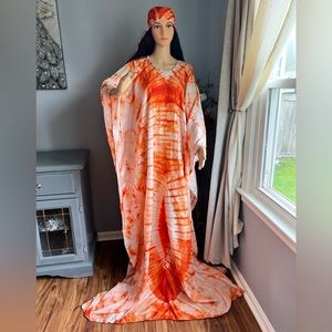 Beautiful long orange silk tie-dye dress🧡